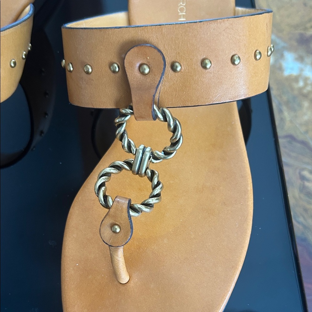Tory Burch Brown Leather Sandals with Gold Accents - Picture 5 of 6